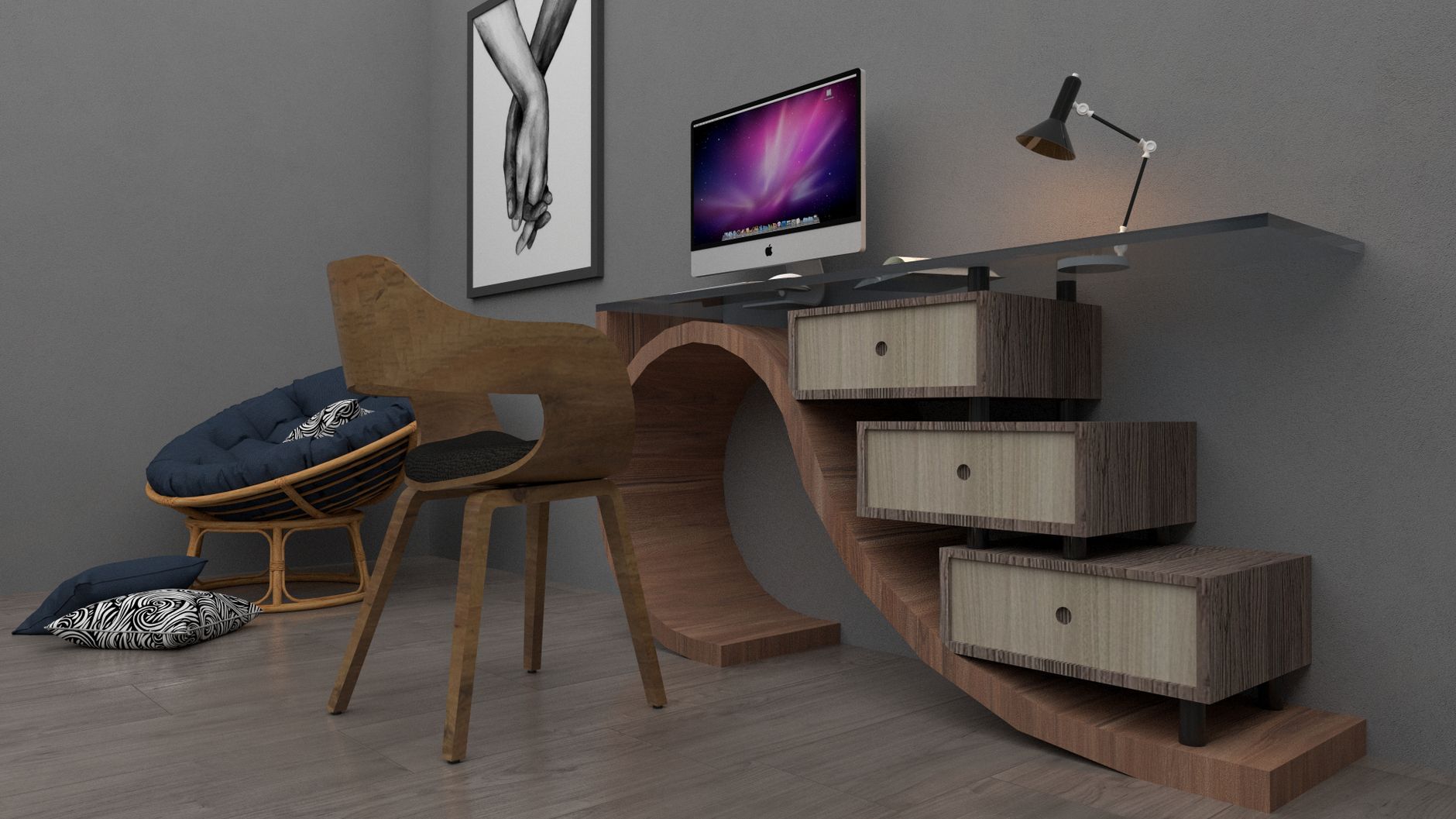 Calm office interior with practical furnishings